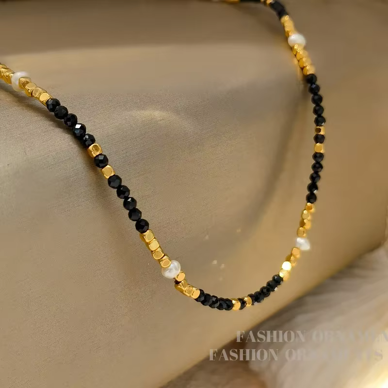 Bijoux rétro une couche Vintage tempérament couleur or collier de perles noires pour femmes fille offre spéciale accessoires livraison directe