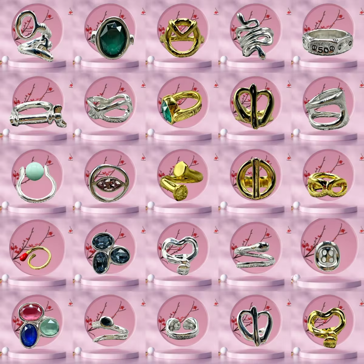 Bague en argent et or galvanisé pour femmes
