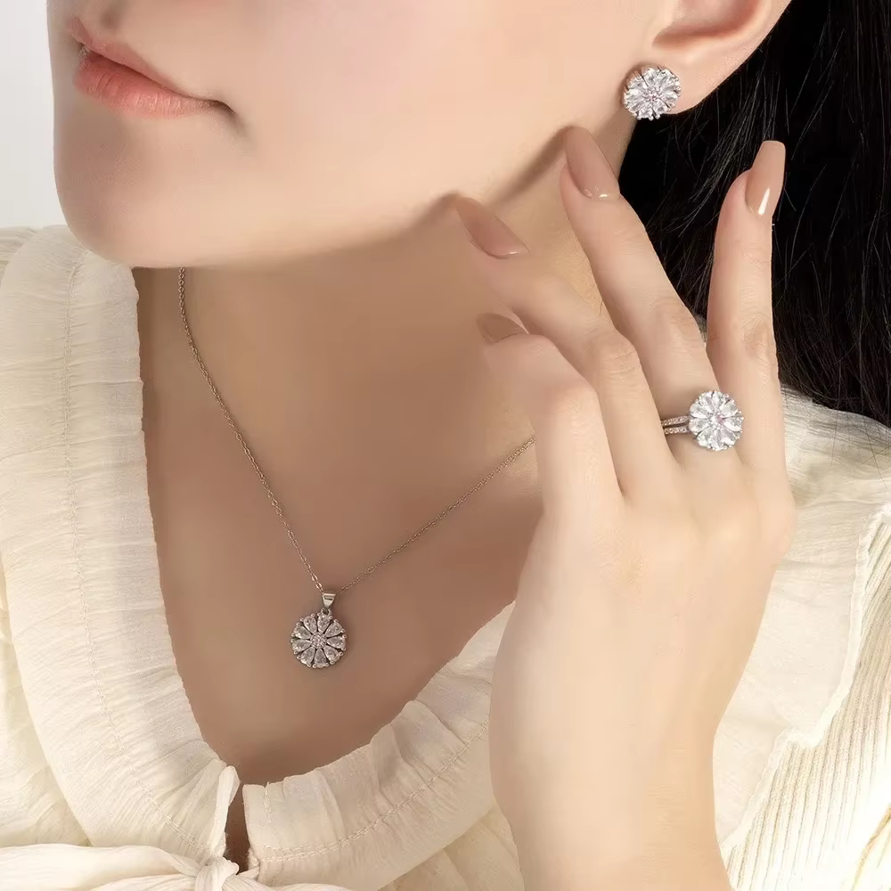 Ensemble de collier et boucles d'oreilles en argent Sterling 925