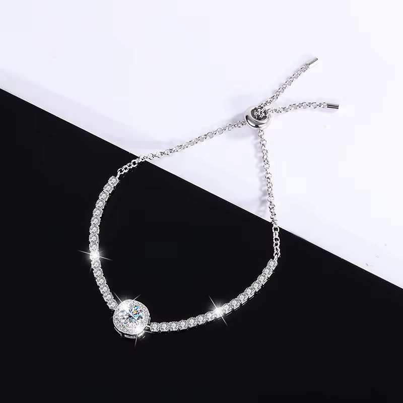Bracelet Trumium 1ct Moissanite Diamant Carré Halo pour Femme en Argent Sterling S925