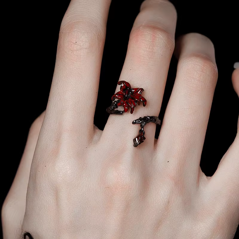 ANENJERY Datura fleur anneau ouvert pour les femmes Cool doux gothique Style foncé Niche Design bijoux cadeaux en gros