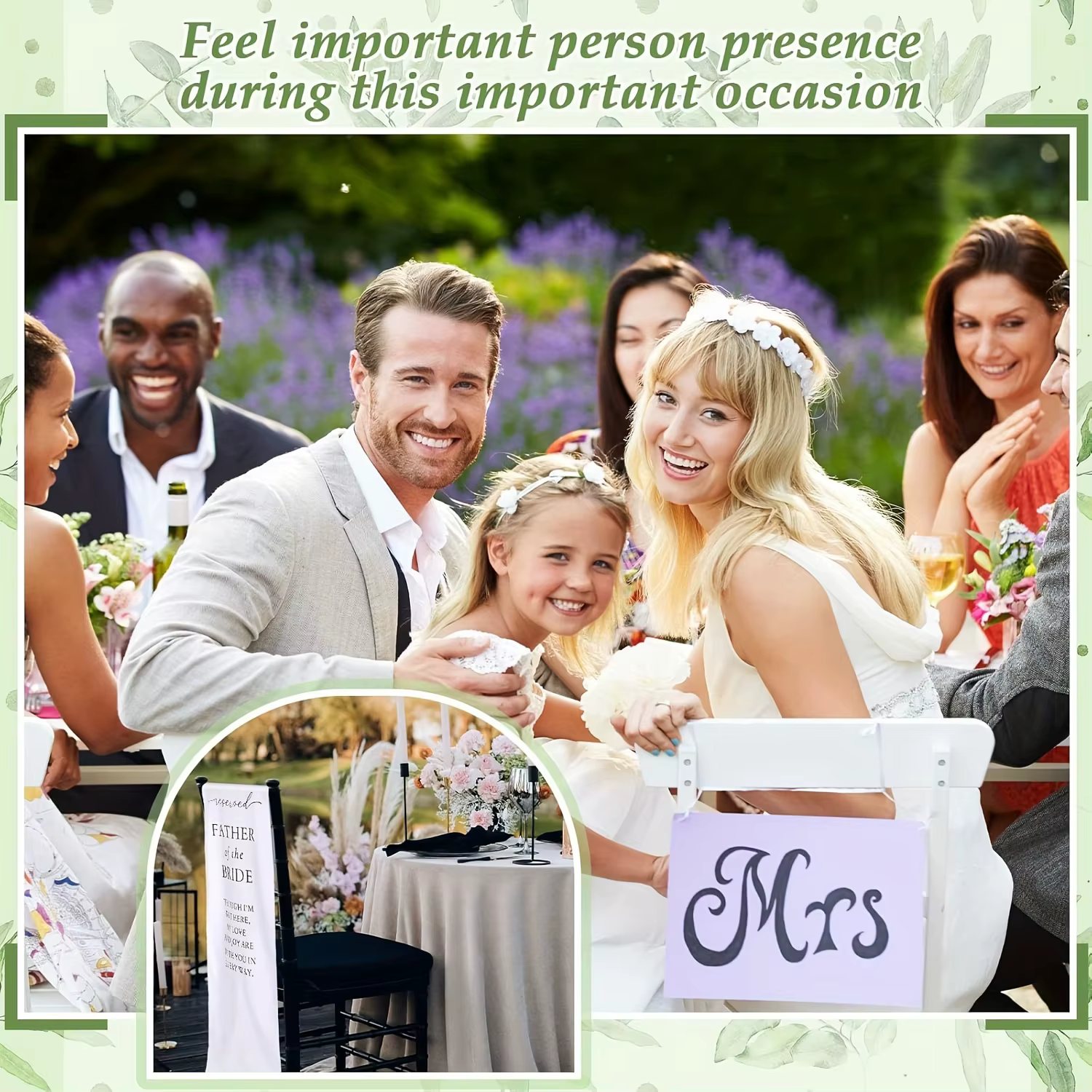 Bannière de signe de chaise réservée commémorative de mariage du père de la mariée dans une mémoire d'amour des Parents