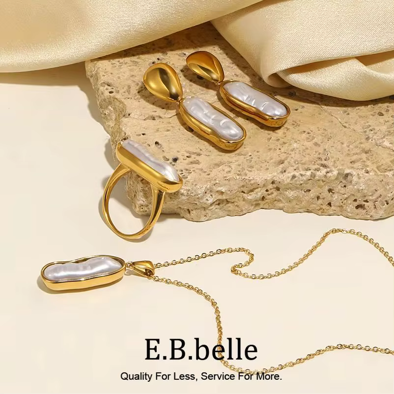 E.B.belle – ensemble de bijoux en perles d'eau douce à longues rayures