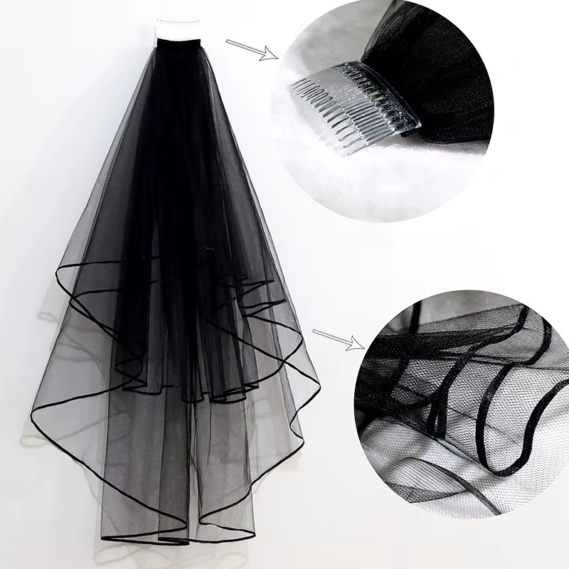 Voile de mariée gothique à bord de ruban pour femmes