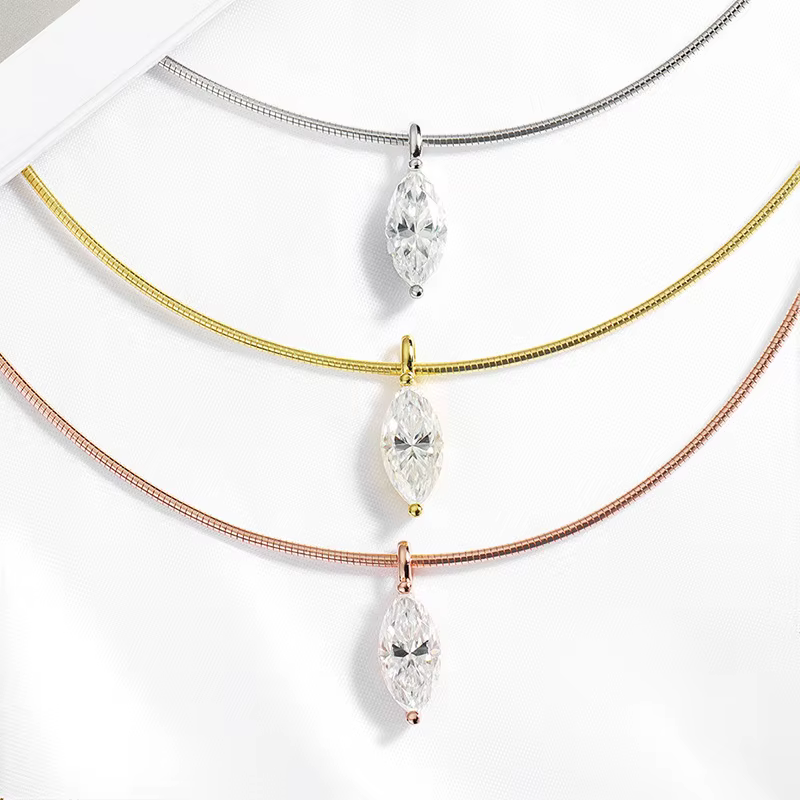 Smyoue 3CT 7*14MM Marquise coupe Moissanite collier pour femmes Solitaire pendentif chaîne scintillante laboratoire diamant pur 925 bijoux