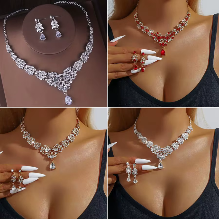 1 ensemble de boucles d'oreilles et collier de luxe haut de gamme