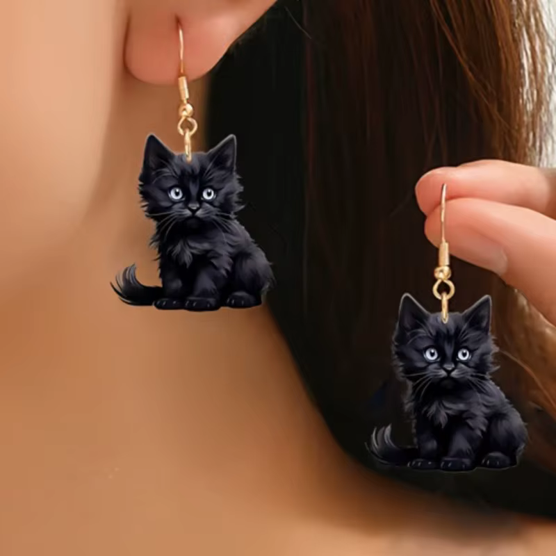 Y2K – boucles d'oreilles pendantes en forme de chat noir pour femmes
