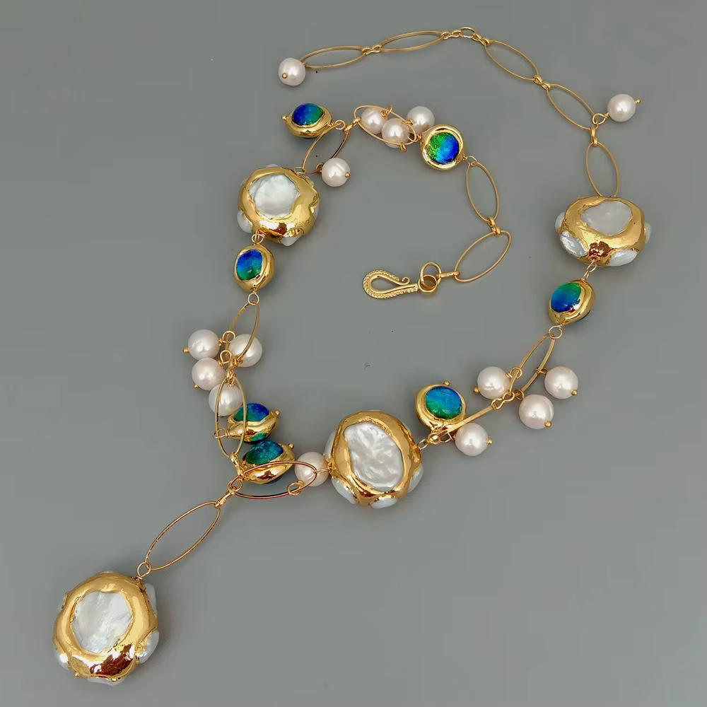 Offre Spéciale! Collier rempli d'or en verre de Murano bleu