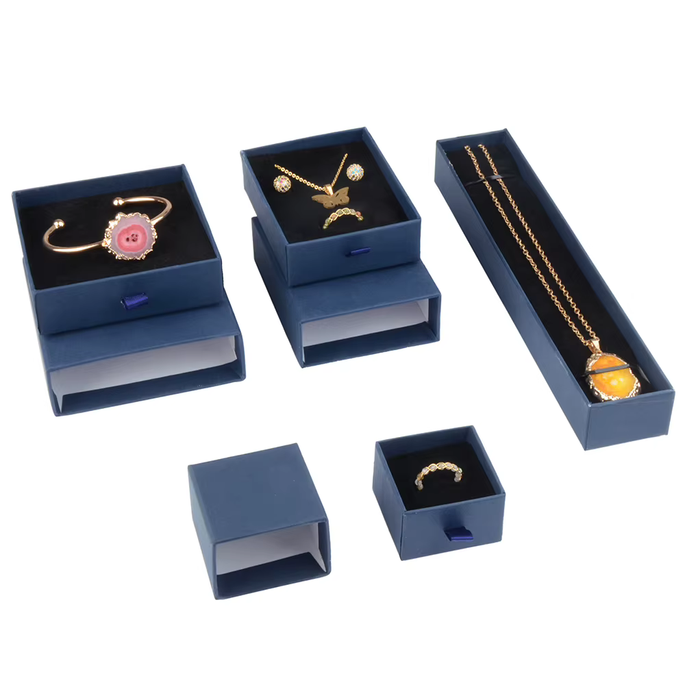 Boîte d'Emballage de Cadeau de Bijoux avec Ruban en Papier Kraft Coulissant