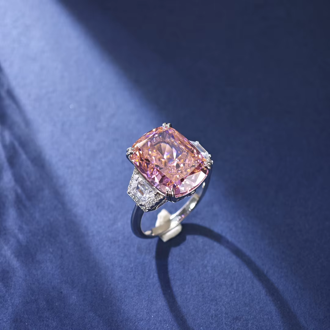Bague de fiançailles en diamant rose artificiel à haute teneur en carbone 12 carats AG925