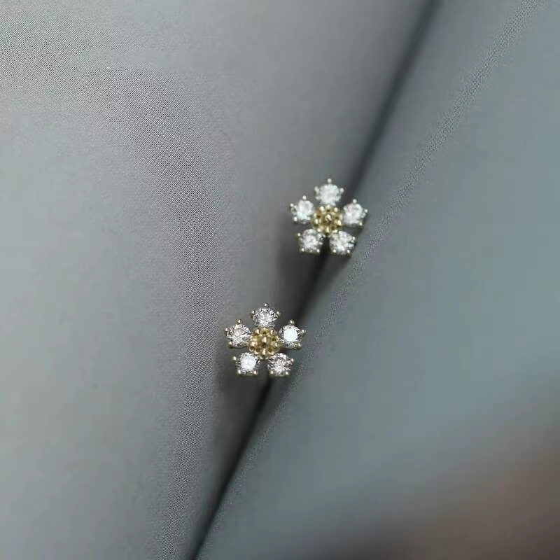 GOLDtutu – boucles d'oreilles cinq diamants en or pur 9k pour femmes