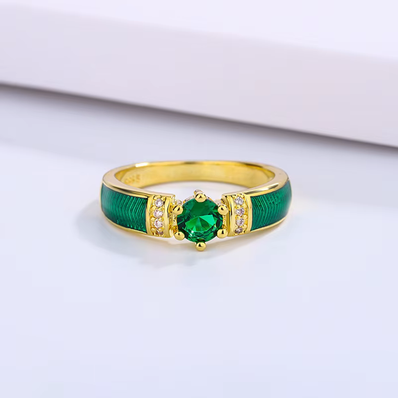Bague en émail faite à la main verte simple pour femme