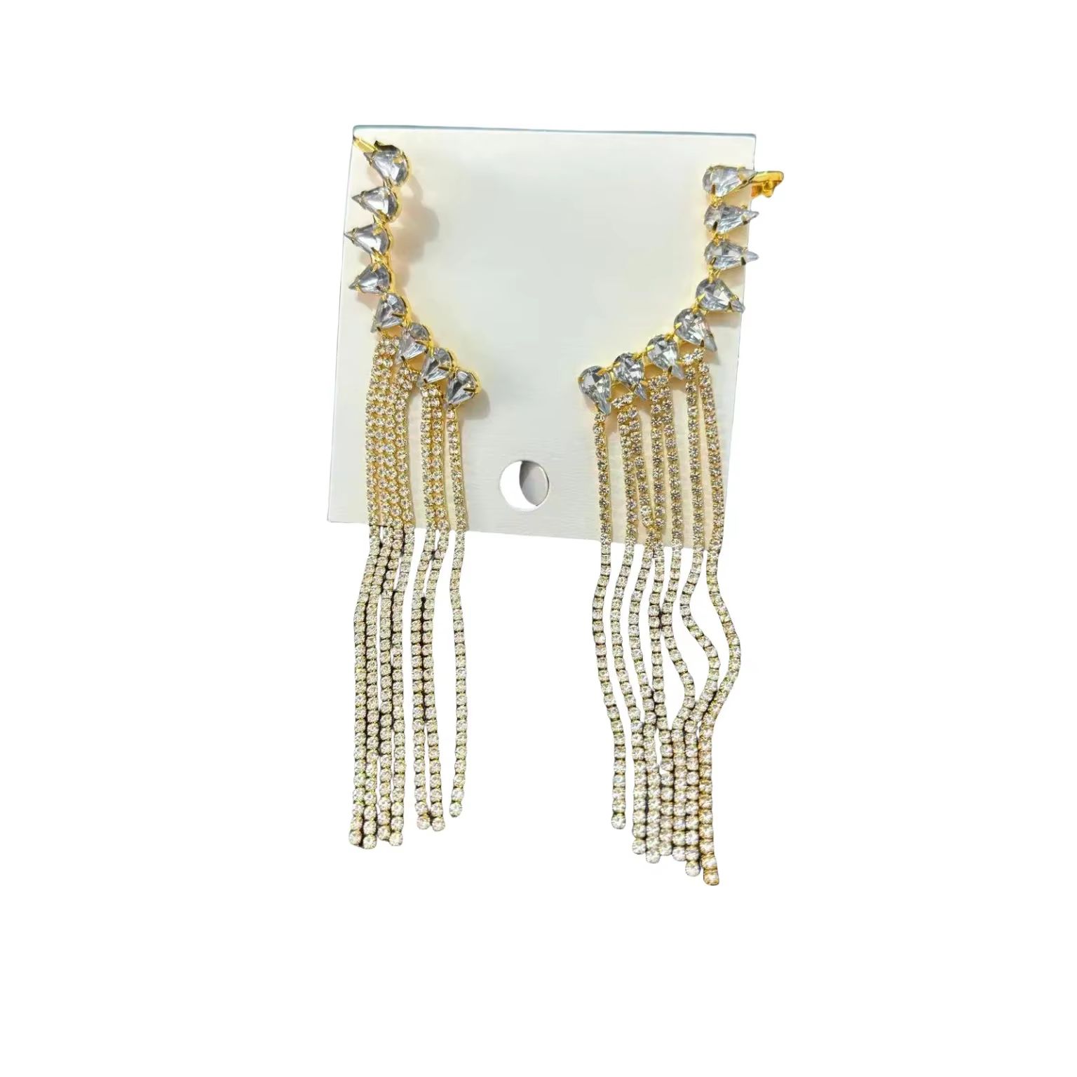 Boucles d'oreilles à pampilles longues exagérées avec diamants intégrés