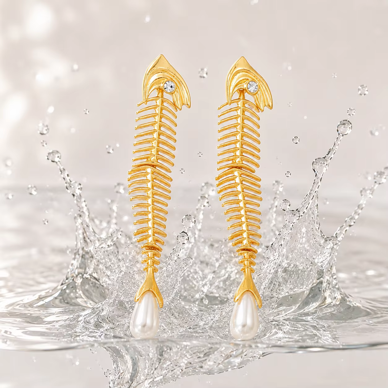 Boucles d'oreilles pendantes longues en métal doré avec strass