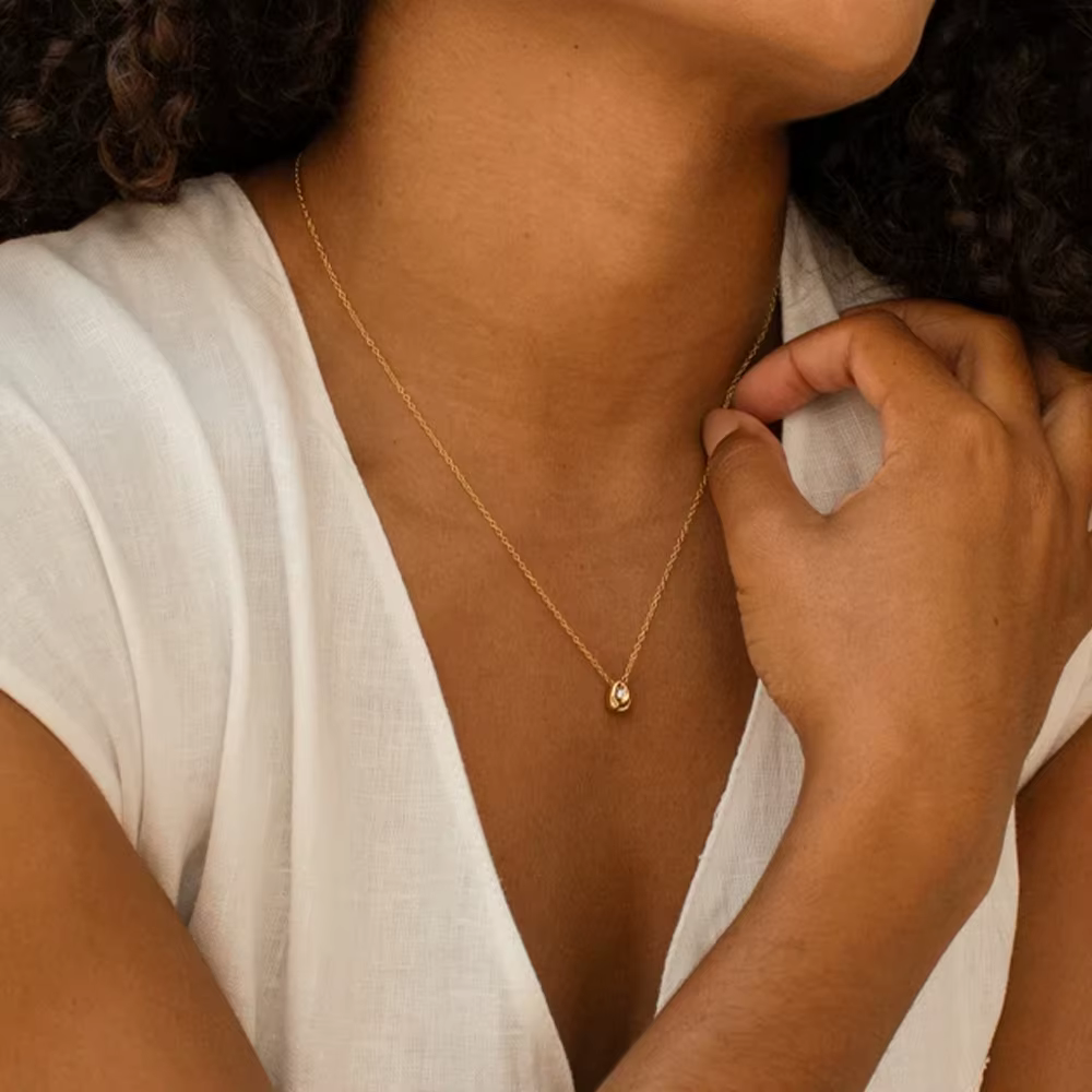 Collier pendentif goutte d'eau en acier inoxydable plaqué or pour femme EManco