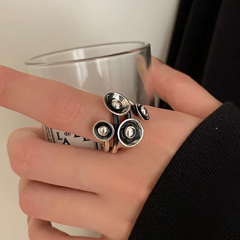 FOXANRY Vintage Punk couleur argent fleur anneaux pour les femmes nouvelle mode Simple irrégulière géométrique fête bijoux cadeaux
