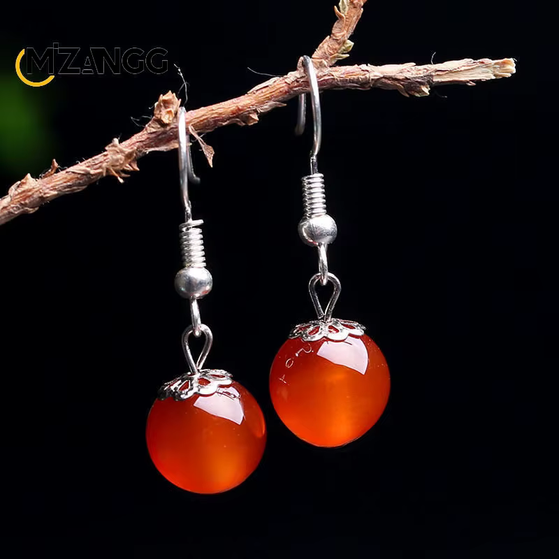 Boucles d'oreilles longues en argent S925 naturel incrusté de calcédoine