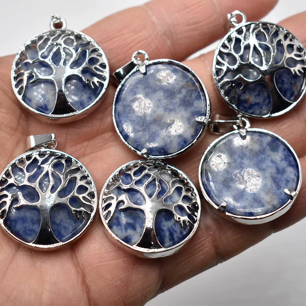 Pendentifs arbre de vie en alliage de pierre sodalite naturelle