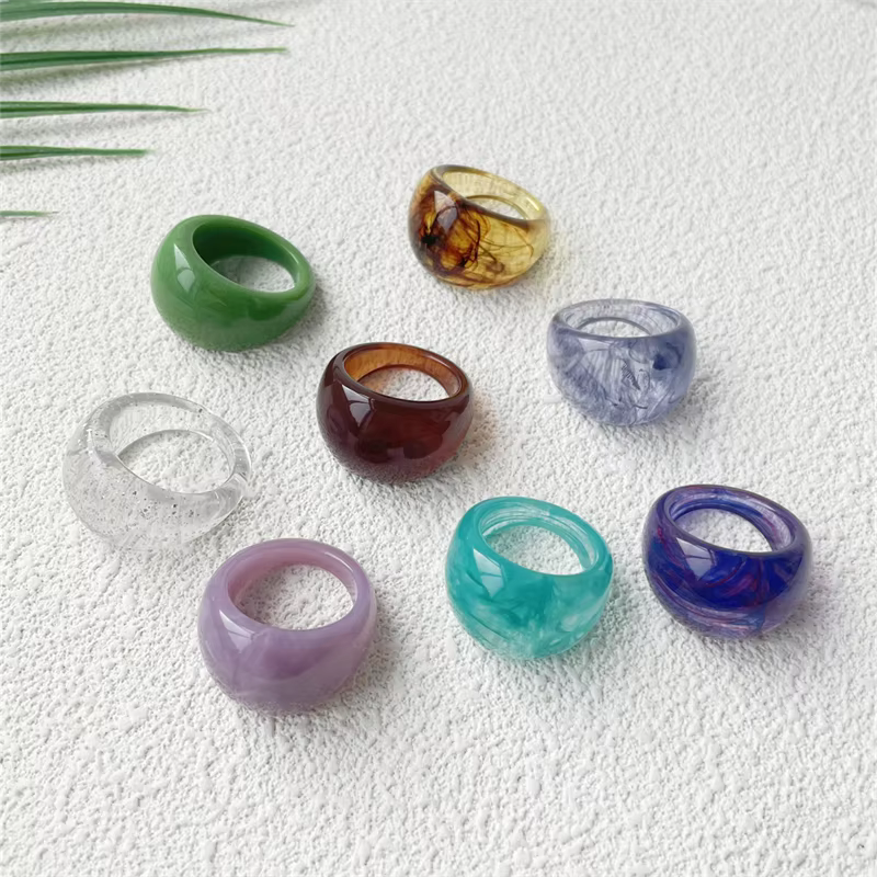 UJBOX – bague en gelée acrylique florale multicolore