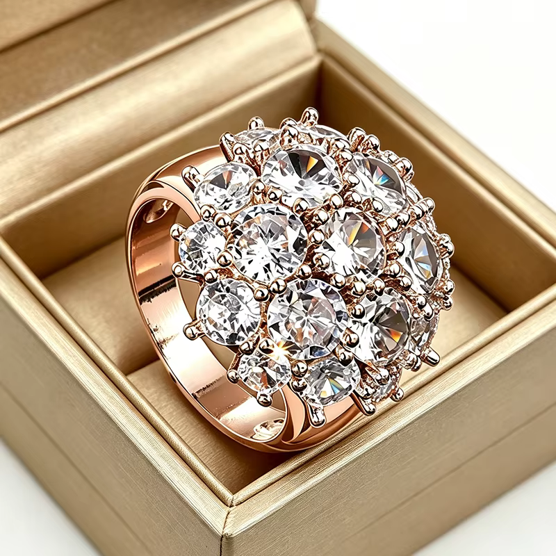 Bague de cocktail de luxe à 3 rangs pour femme