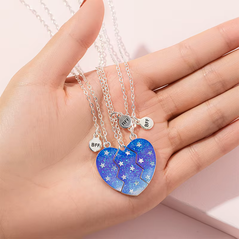 Étoile lumineuse 3 pièces pendentif coeur cassé pour filles Bestie amitié BFF colliers 3 meilleur ami bijoux cadeau
