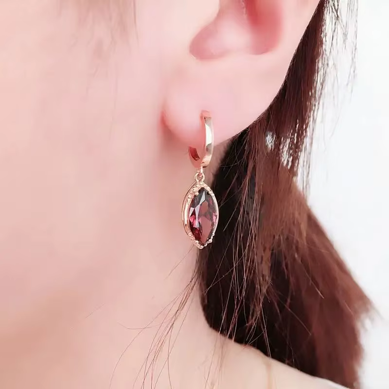 585 violet plaqué or 14K or rose nouvelle forme de Marquise boucles d'oreilles en pierres précieuses roses pour les femmes exquis doux simple bijoux de mode