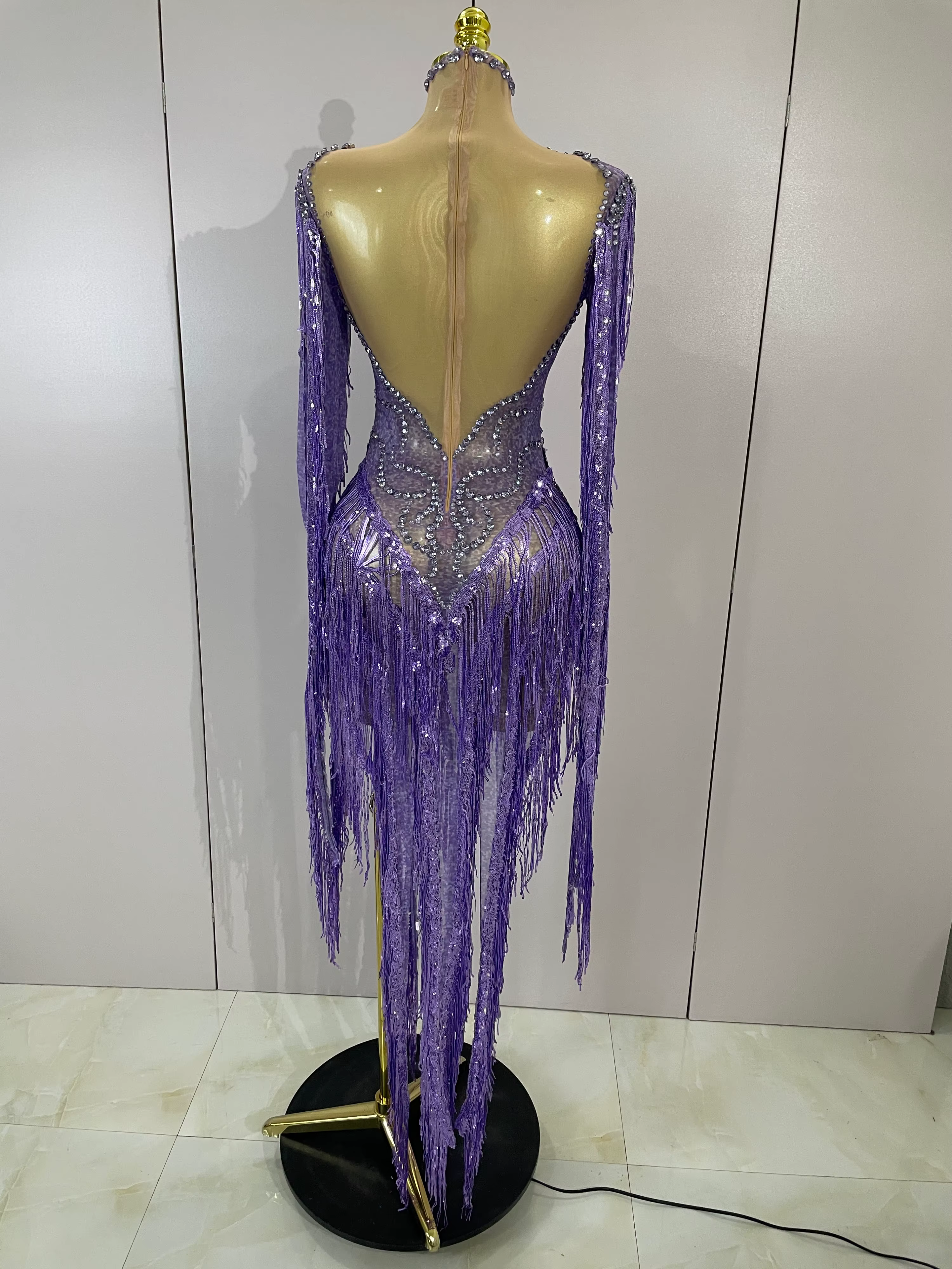 Robe longue transparente en maille pour femme