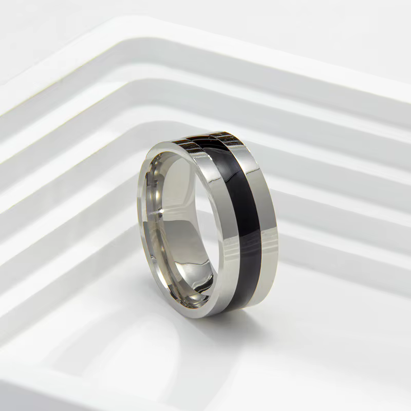 Bagues en acier inoxydable classiques pour mariage, alliances pour femmes et hommes, bagues de couleur noire et argentée, bijoux de couple, alliance de promesse