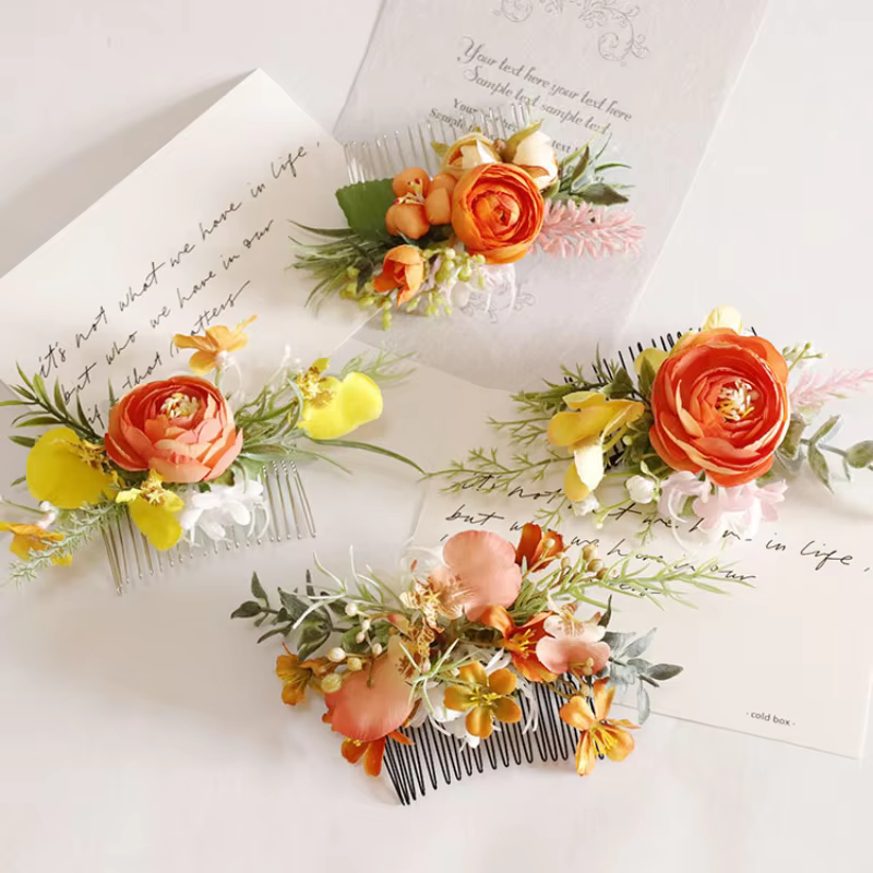 Peignes floraux artificiels pour coiffure de mariée