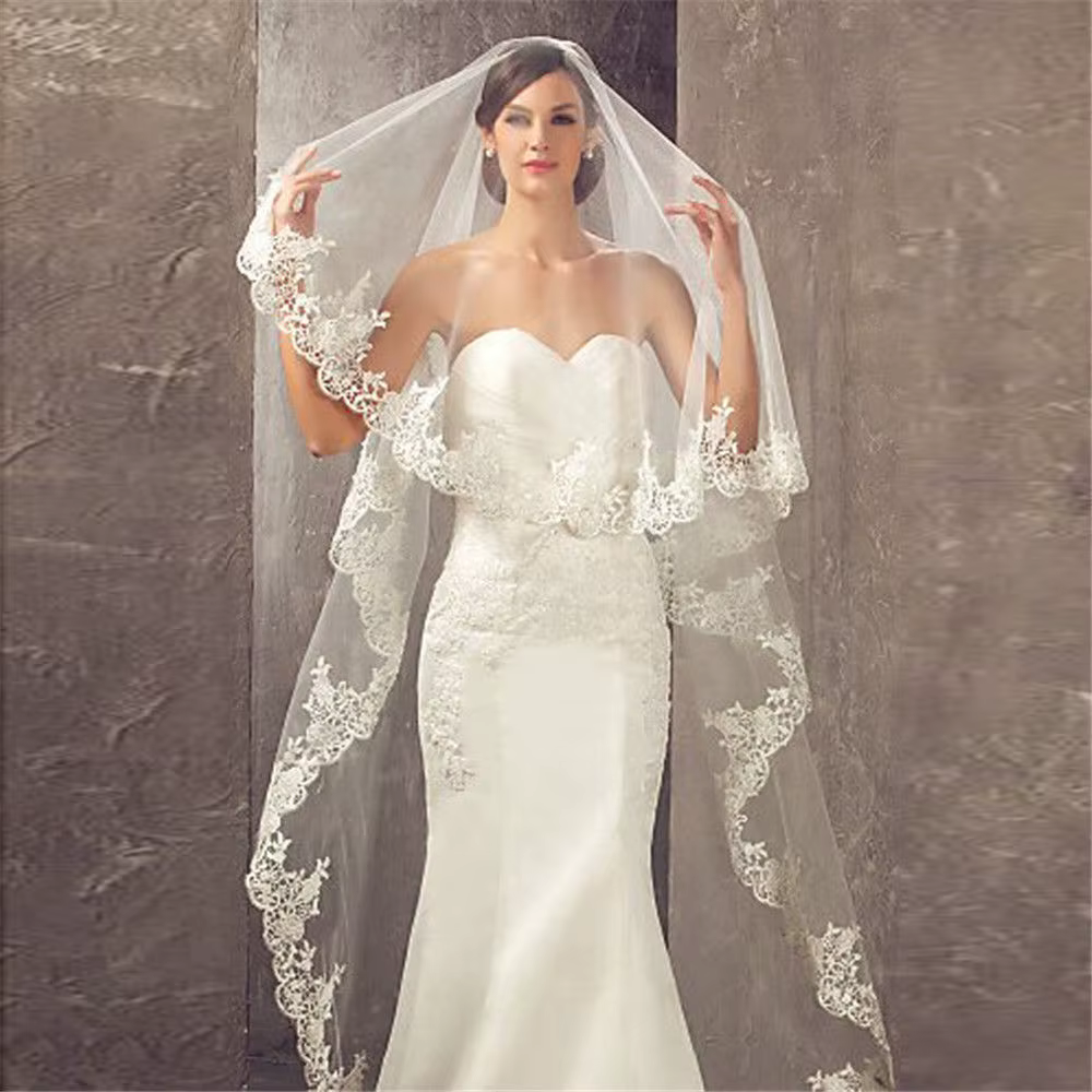 Voile de mariage long de luxe sans peigne