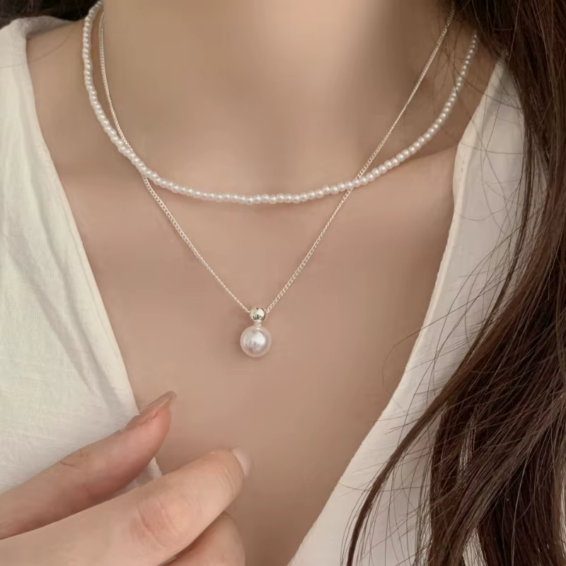 Colliers avec pendentif en perles rondes géométriques couleur argent pour femmes