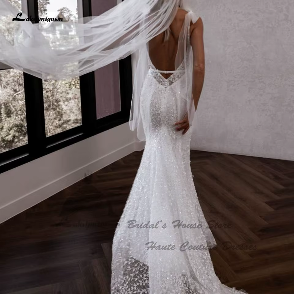 Lakshmigown luxe perle dentelle Boho plage robes de mariée dos nu 2025