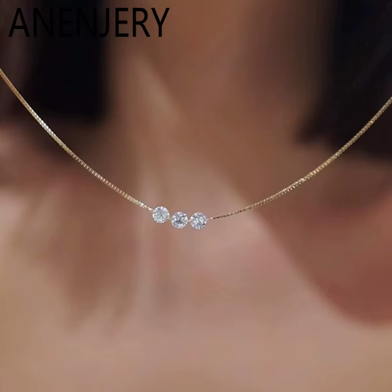 ANENJERY – collier fin à trois Zircons pour femmes