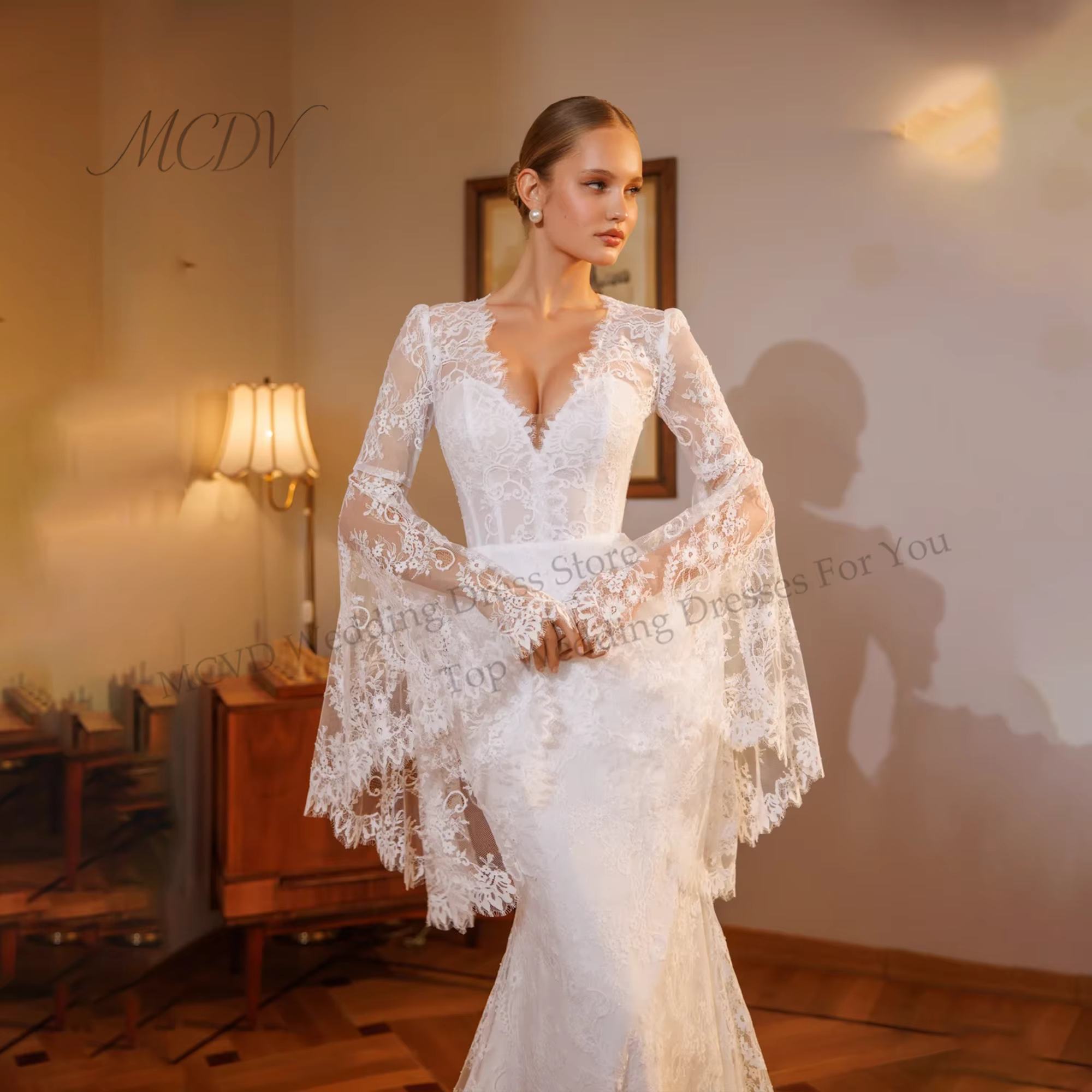 Robe de mariée bohème en dentelle ivoire