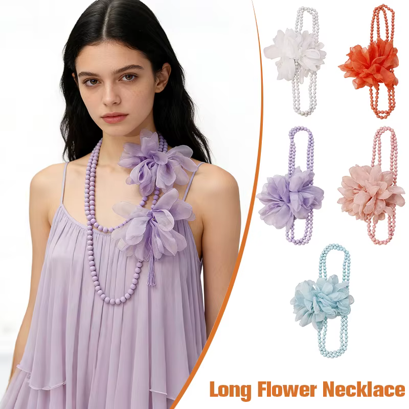 Collier long bohème élégant à grandes fleurs