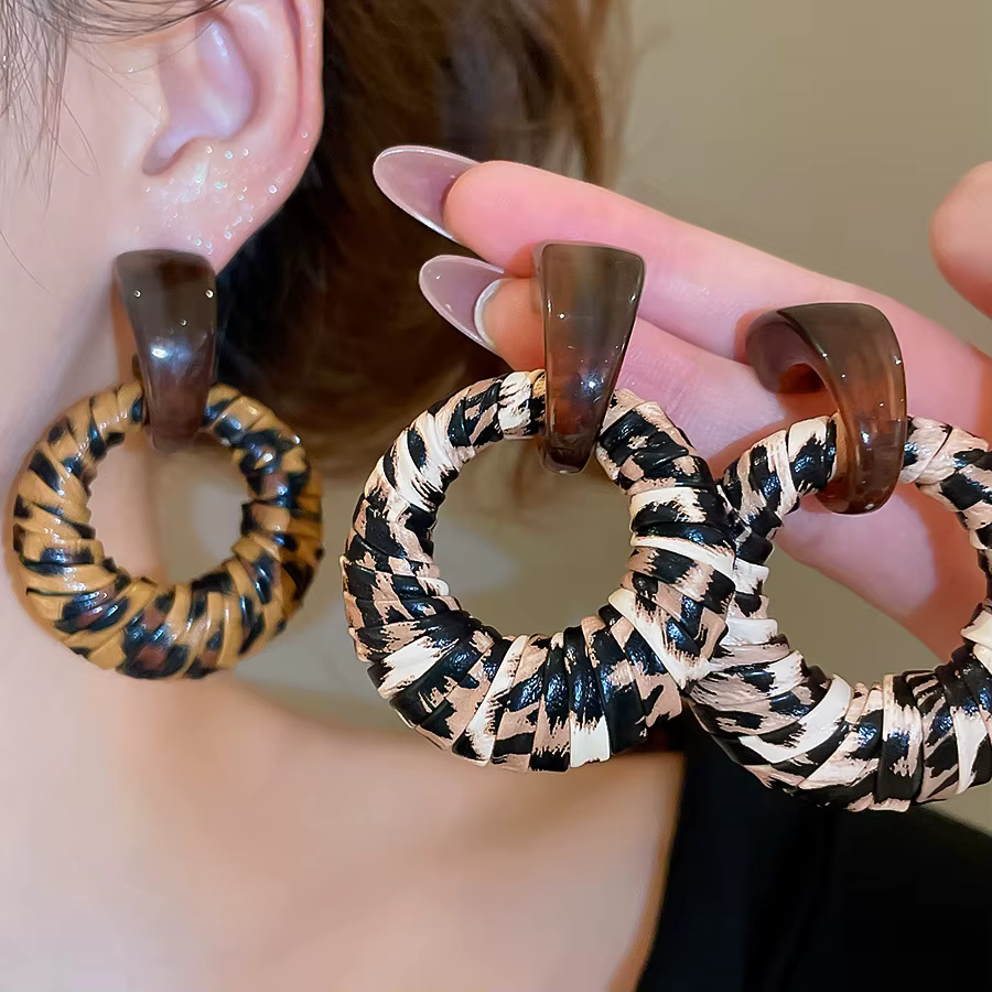 Maillard Style léopard cuir résine boucles d'oreilles pour femmes géométrique ronde boucle d'oreille personnalité mode bijoux usage quotidien K
