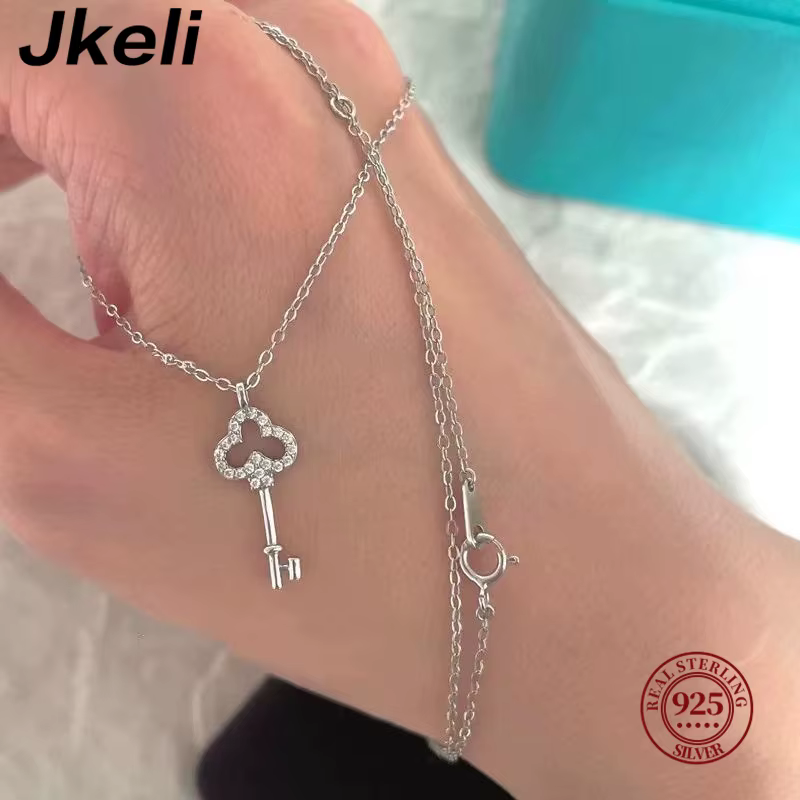 Jkeli S925 argent Sterling brillant Zircon mignon clé pendentif collier pour les femmes mode Simple usage quotidien tour de cou bijoux accessoires