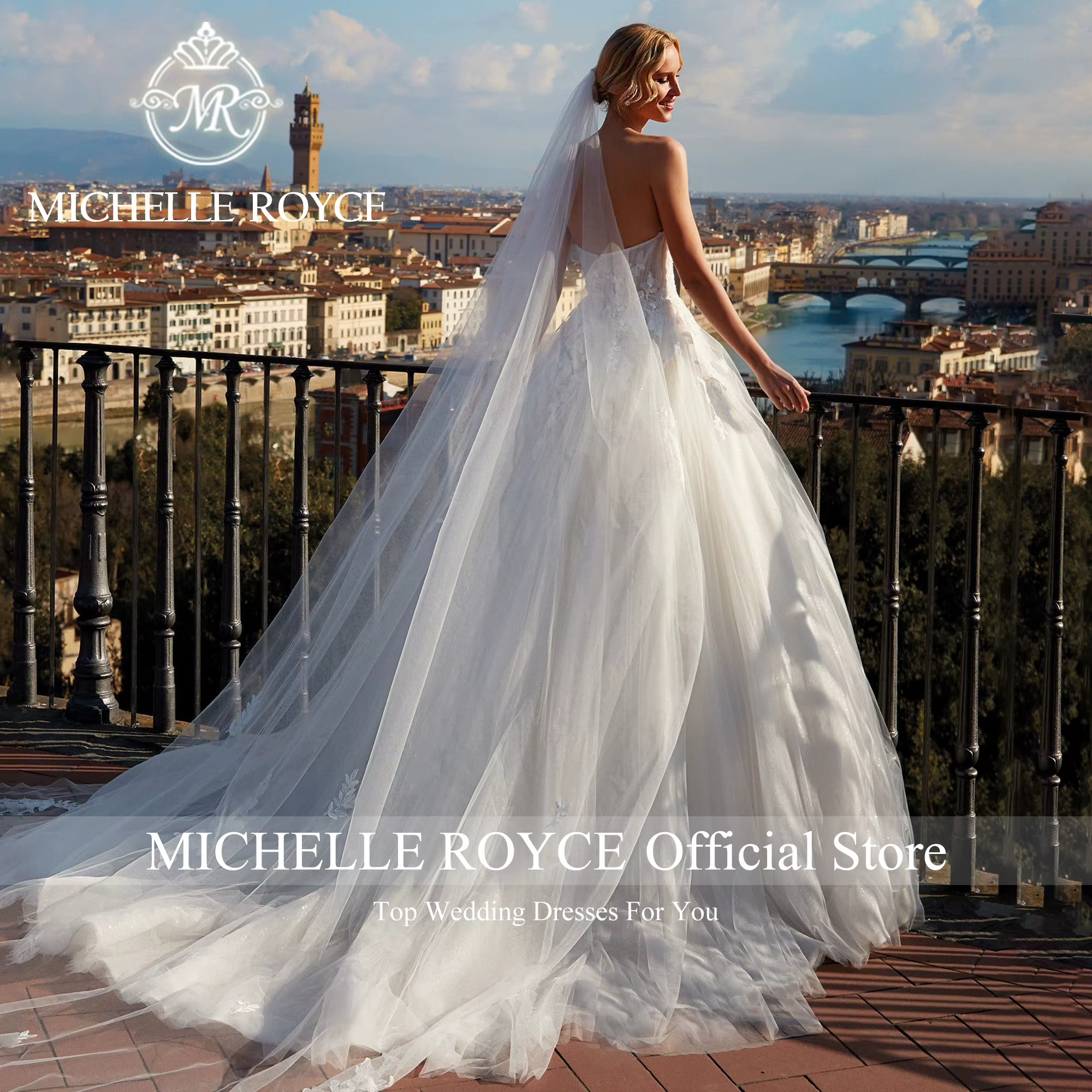 Michelle Royce-Robe de mariée en organza avec appliques chérie