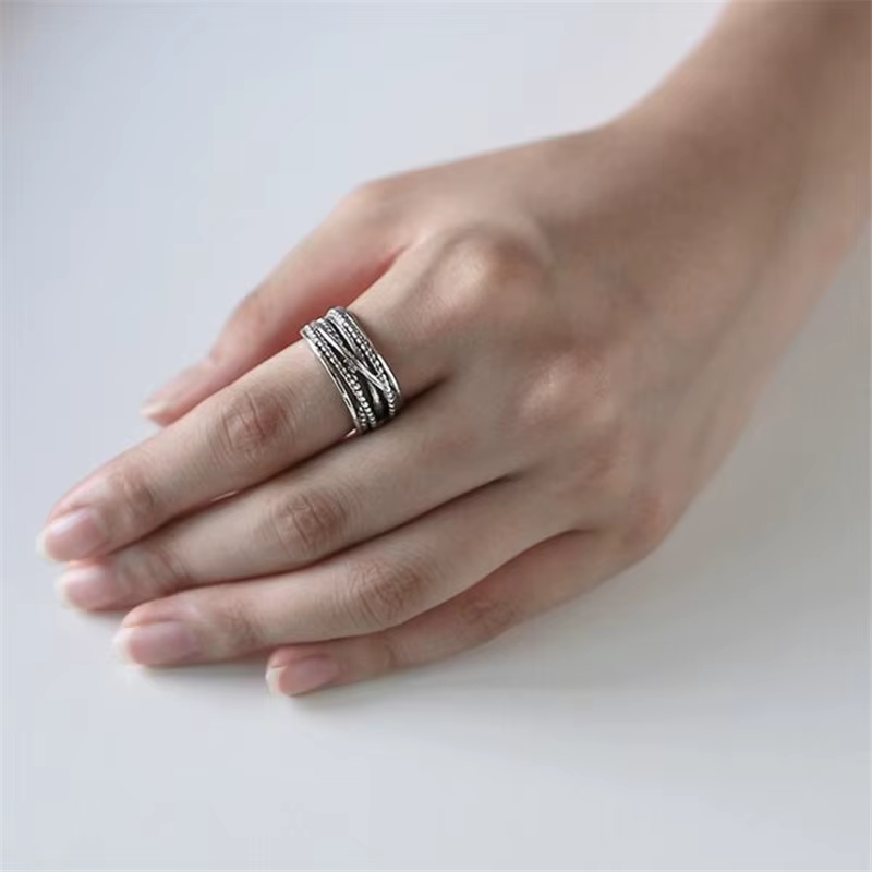 Nouveau Bijoux rétro enroulement torsadé en argent thaïlandais multicouche 925