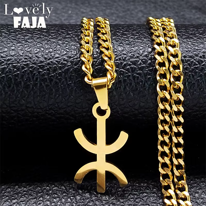 Hip Hop afrique berbères symbole pendentif colliers pour femmes hommes en acier inoxydable africain berbère Kabyle Style collier bijoux N1730
