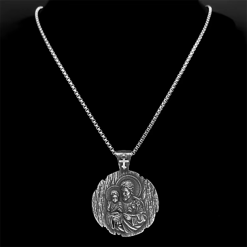Saint Joseph Christian bébé jésus médaille collier pour femmes hommes en acier inoxydable couleur argent colliers amulette bijoux cadeau