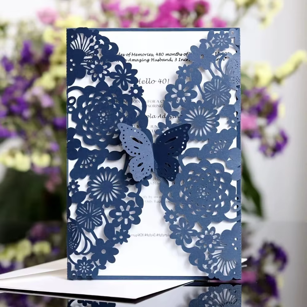 10/30/50 Pièces Cartes d'invitation papillon découpées au laser