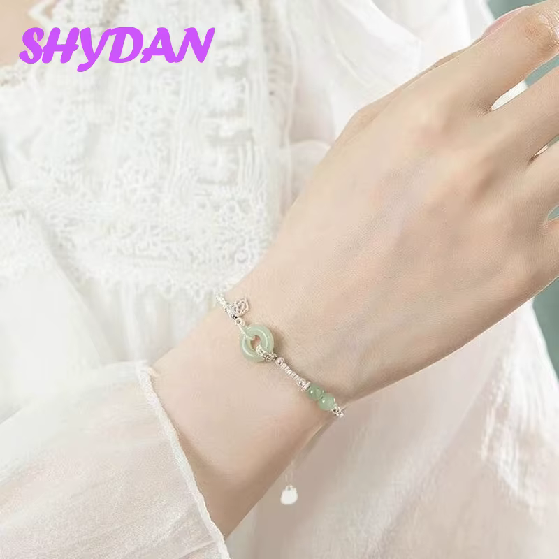 Bracelets chaînes en argent sterling 925 SHYDAN avec jade rond pour femmes