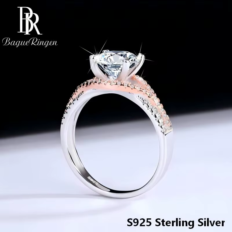 Bague en argent sterling S925 avec moissanite