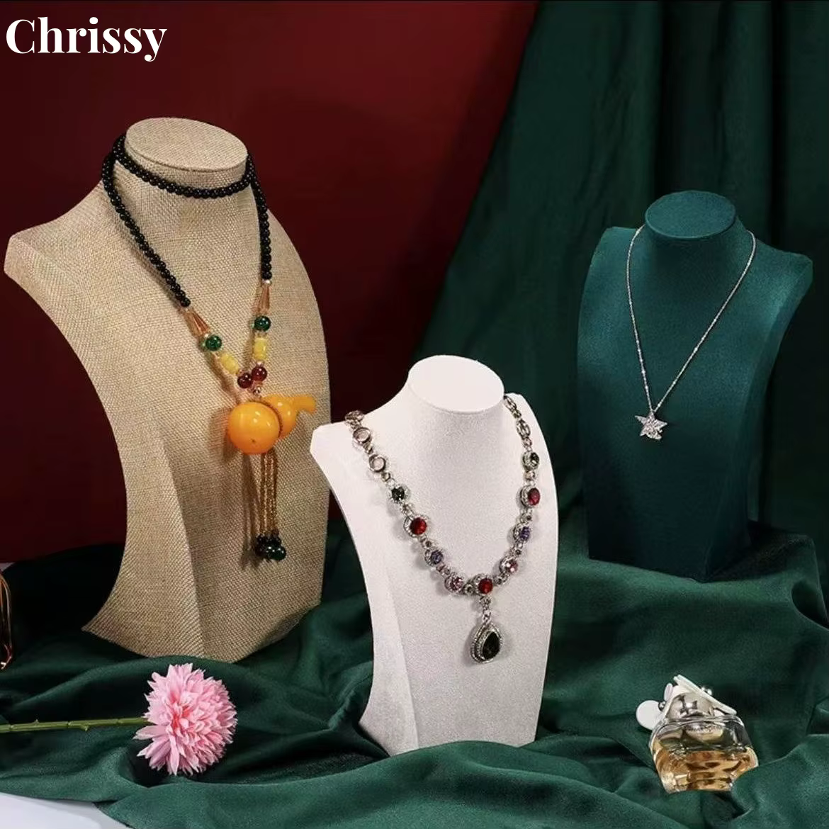 Présentoir de Buste de Bijoux en Velours