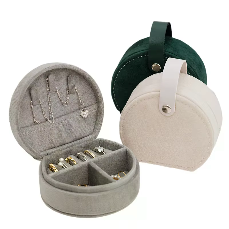 Boîte à bijoux de voyage ronde en velours - Organisateur portable pour bagues