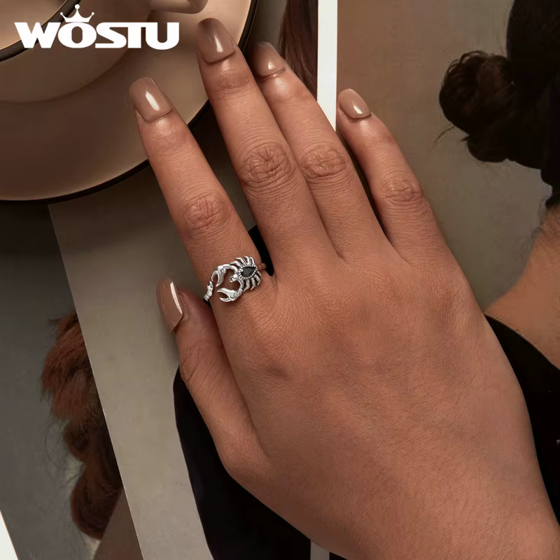 WOSTU 925 argent Sterling rétro Scorpion anneaux femmes créatif désert Animal arc-en-ciel mystique cristal Punk anneau fille Hip Hop cadeau