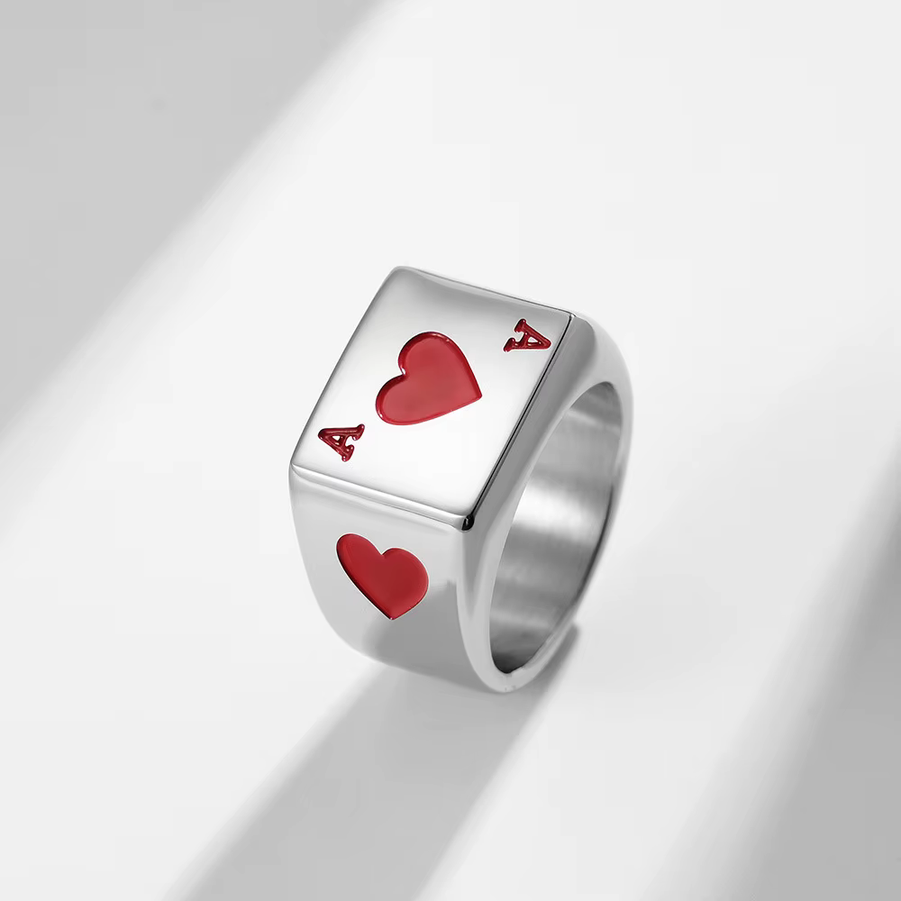 Punk Hip Hop GamJeff Lucky Zanof Hearts/Zanof Spades Ring pour hommes et femmes
