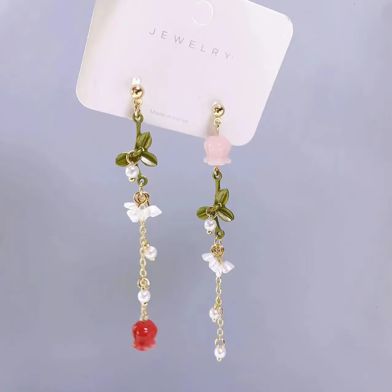 Boucles d'oreilles coréennes en perles de fleur de Rose fraîche