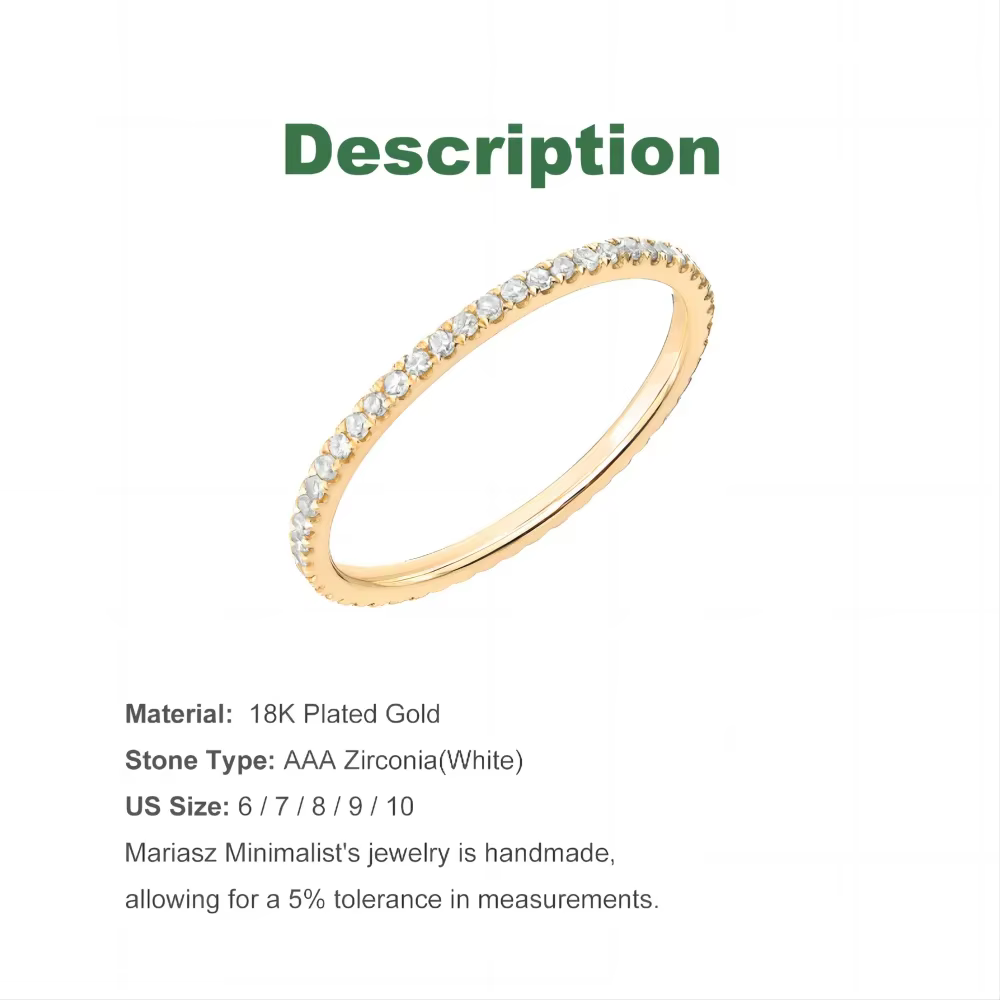 1/3 pièces mince délicat empilable anneau minimaliste pleine éternité bande cubique zircone couleur or Rose plaqué pavé anneaux pour les femmes
